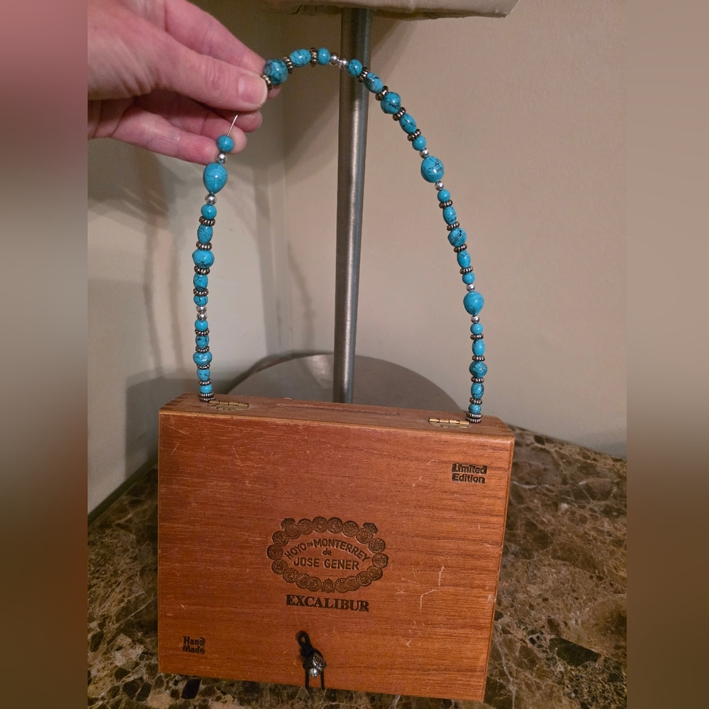 Vintage 80s.  Handmade Clutch with Aqua Beaded Handle. EUC!